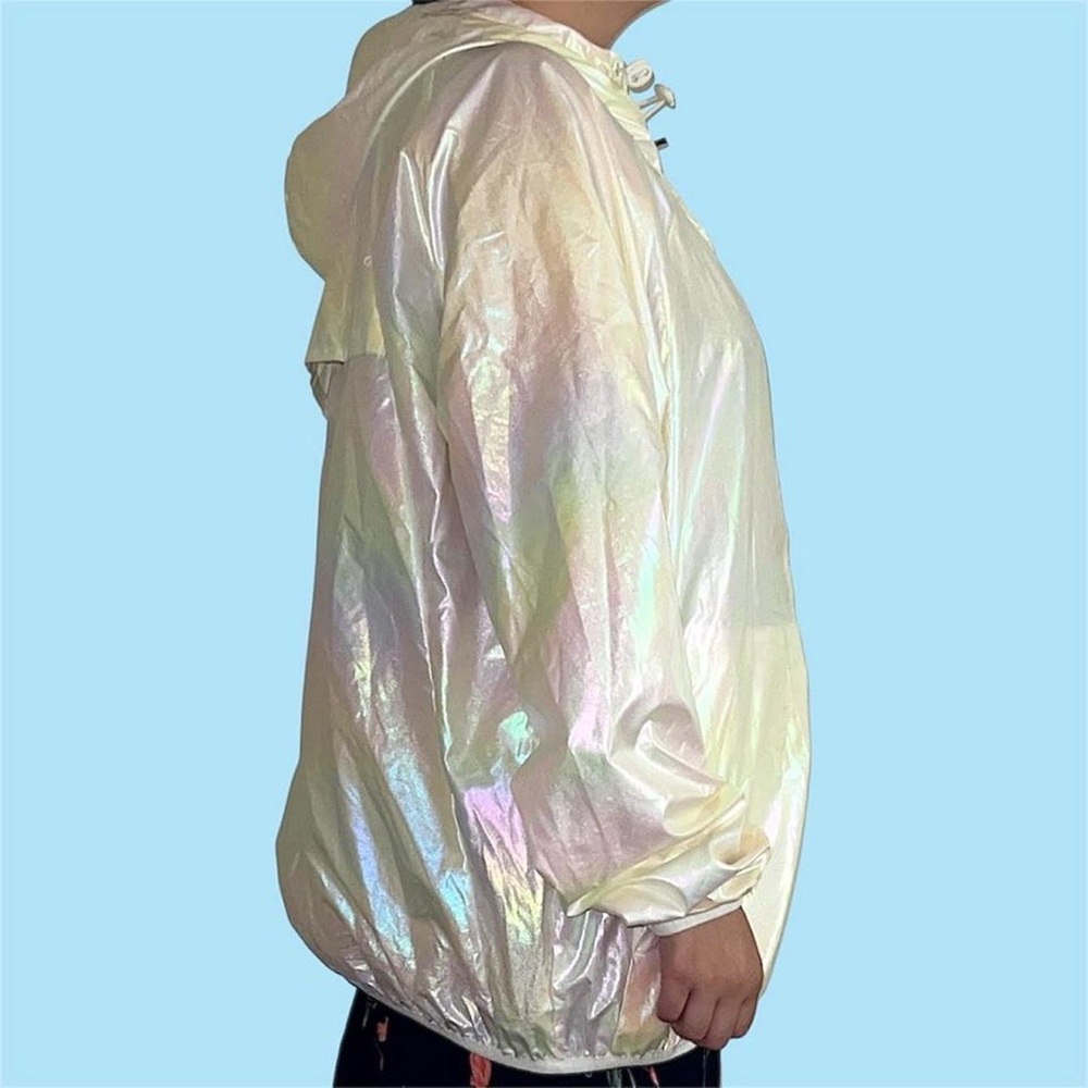 White Holographic rainbow windbreaker jacket. - Picture 2 of 8